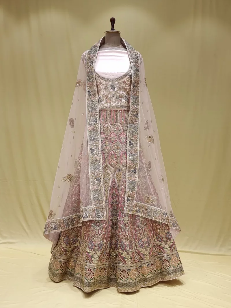 Salmon Pink Multi Thread Embroidered Bridal Lehenga 090315 - Patel Brothers NX 5