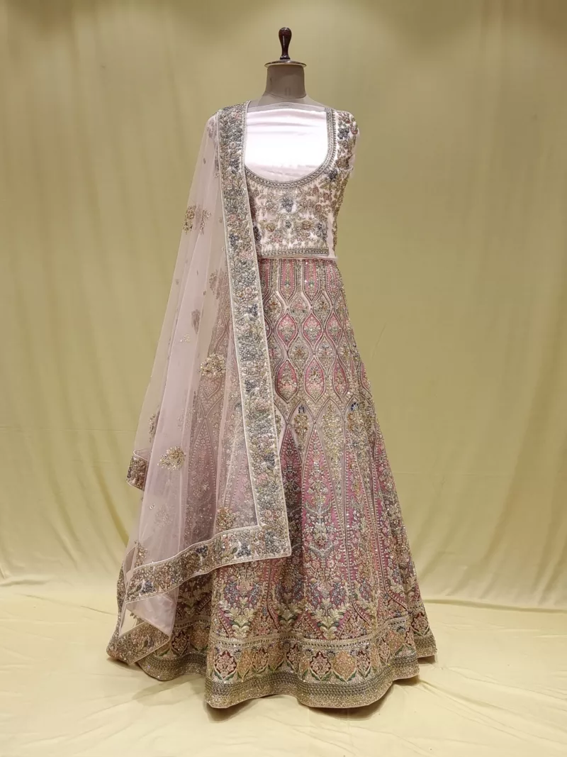 Salmon Pink Multi Thread Embroidered Bridal Lehenga 090315 - Patel Brothers NX 3