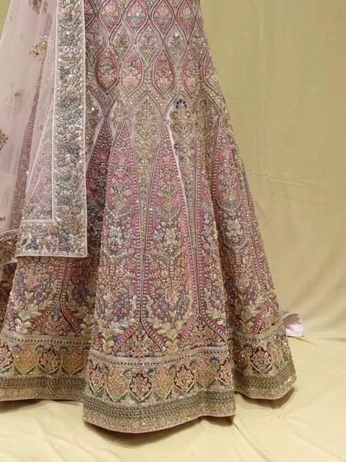 Salmon Pink Multi Thread Embroidered Bridal Lehenga 090315 - Patel Brothers NX 2