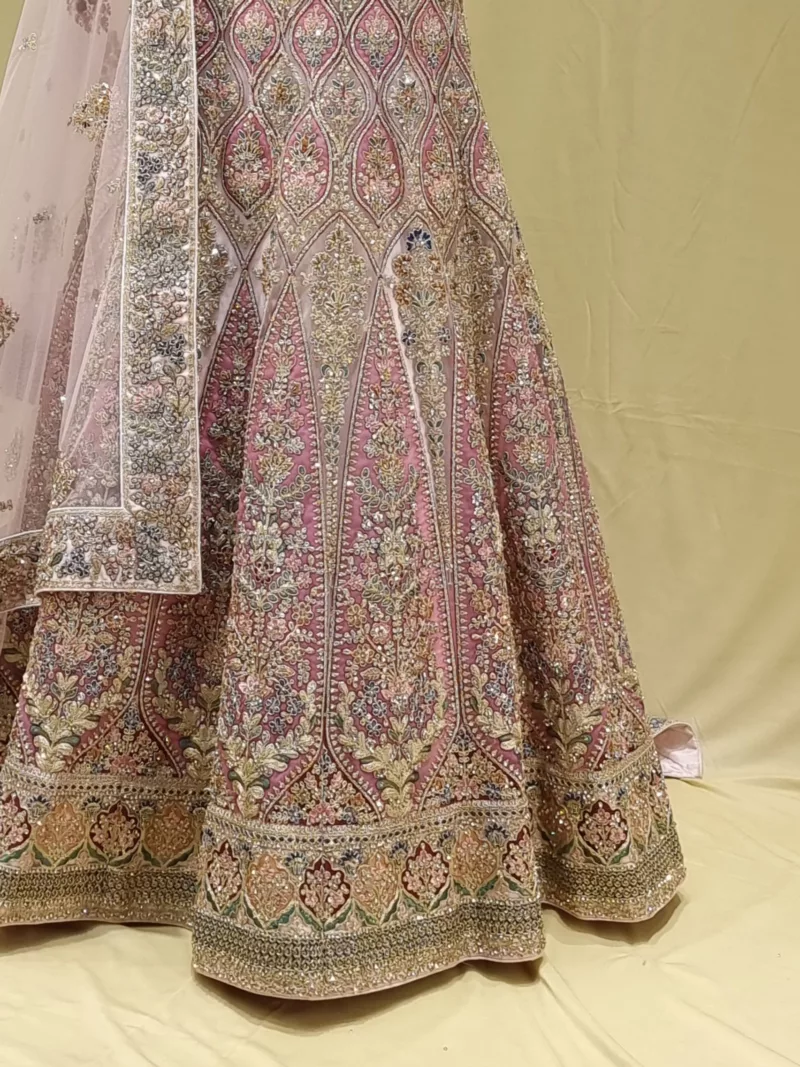 Salmon Pink Multi Thread Embroidered Bridal Lehenga 090315 - Patel Brothers NX 4