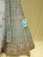 Aqua Blue Multi Thread Embroidered Bridal Lehenga 105015 - Patel Brothers NX 9