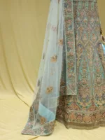 Aqua Blue Multi Thread Embroidered Bridal Lehenga 105015 - Patel Brothers NX 10