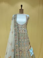 Aqua Blue Multi Thread Embroidered Bridal Lehenga 105015 - Patel Brothers NX 11