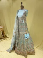 Aqua Blue Multi Thread Embroidered Bridal Lehenga 105015 - Patel Brothers NX 12