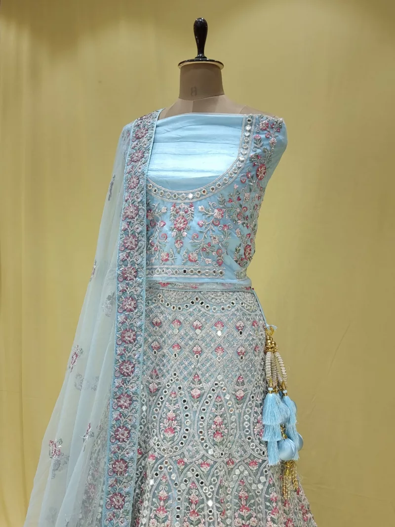 Light Blue Multi Embroidered Bridal Gown SZL9099 - Patel Brothers NX 5