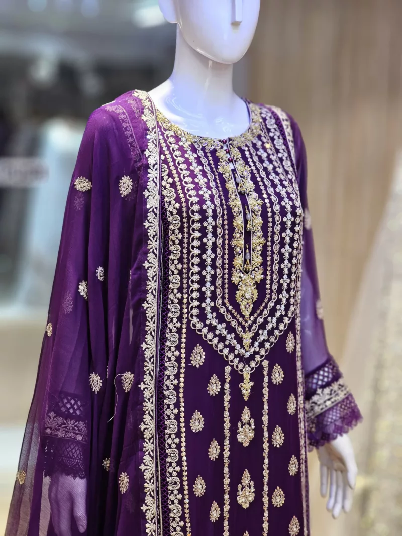 Agha Noor 3pc Chiffon Embroidered Suit ’23 | S206 - Patel Brothers NX 4