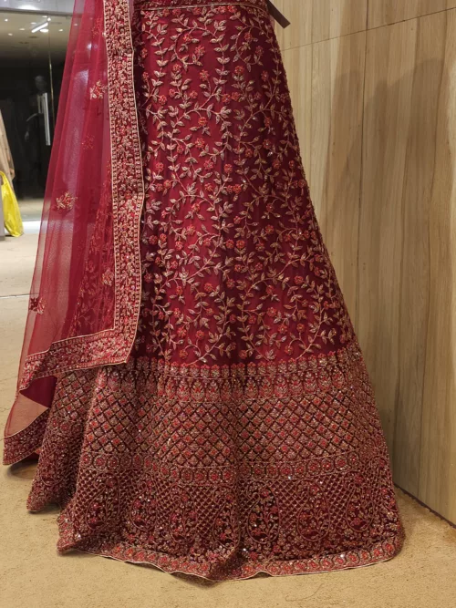 Red Zari Embroidered Intricate Bridal Lehenga 125727 - Patel Brothers NX 2