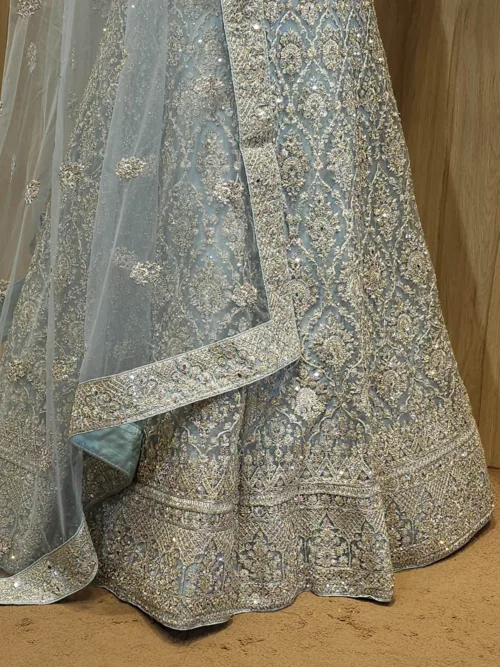 Light Blue Silver Zari Embroidered Bridal Lehenga SZL5134 - Patel Brothers NX 2