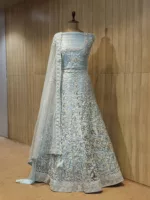 Dusty Sky Blue Silver Zari Embroidered Bridal Lehenga 114402 - Patel Brothers NX 7