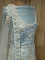 Dusty Sky Blue Silver Zari Embroidered Bridal Lehenga 114402 - Patel Brothers NX 8