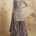 Mist-Gray & Royal Purple Indo-western Tale Style Bridal Gown | BRD633 - Patel Brothers NX 24