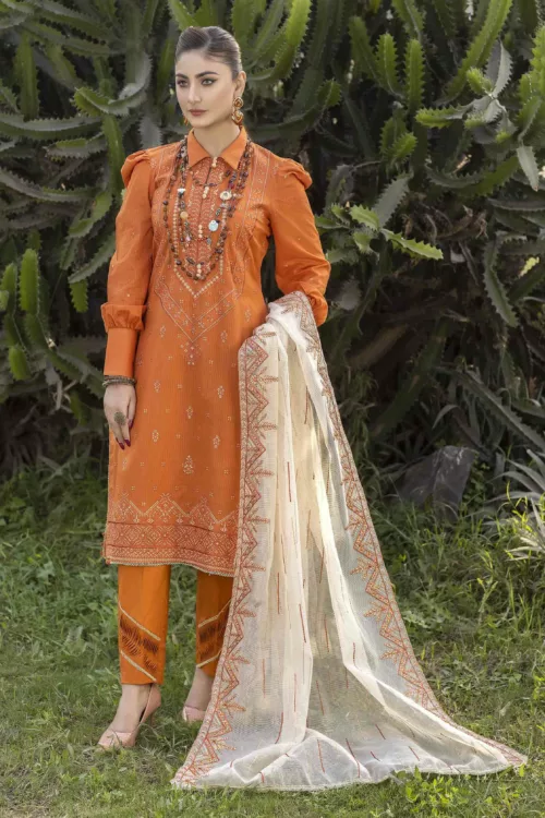 Check-Lawn Fabric with Embroidered Qos-e-Qaza (Spring Edition’23) RJ10 - Patel Brothers NX