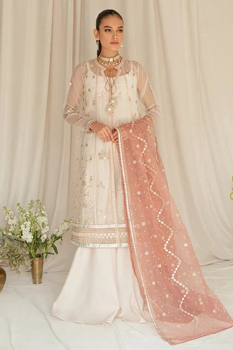 Dreamy Tint-4pc Organza Embroidered Suit By Cross Stitch - Patel Brothers NX 3