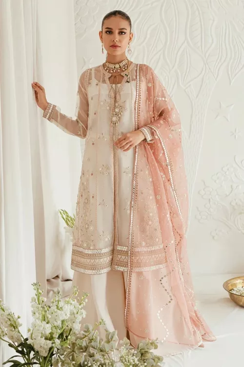 Dreamy Tint-4pc Organza Embroidered Suit By Cross Stitch - Patel Brothers NX 2