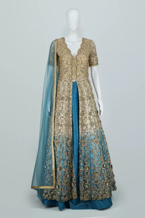 Light Peach 3d Handwork Turkish Style Bridal Gown | BRD546 - Patel Brothers NX 12