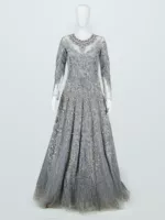 Steel Gray Heavy Embroidered Western Style Bridal Gown | BRD674 - Patel Brothers NX 7