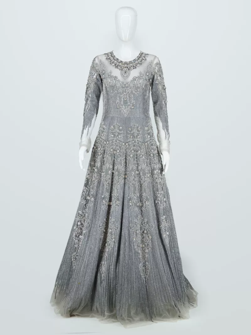 Steel Gray Heavy Embroidered Western Style Bridal Gown | BRD674 - Patel Brothers NX 3