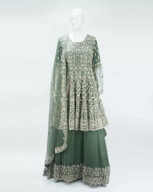 Basil-Green Indo-western Tale Style Bridal Gown | BRD353 - Patel Brothers NX