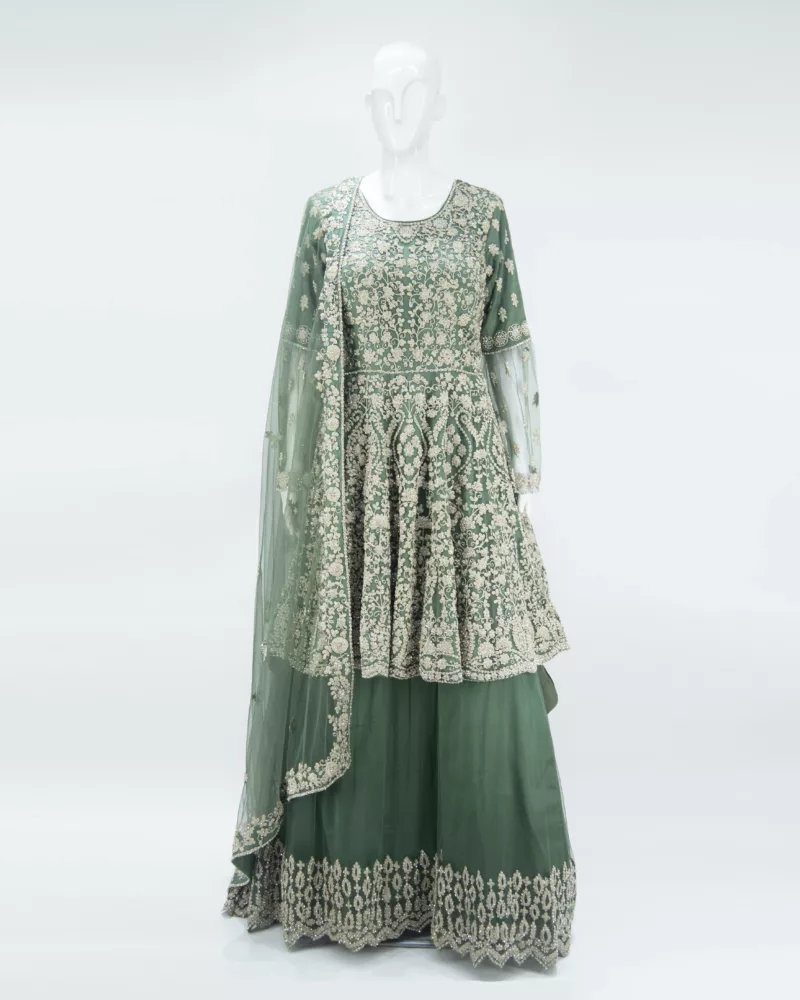 Basil-Green Indo-western Tale Style Bridal Gown | BRD353 - Patel Brothers NX 3