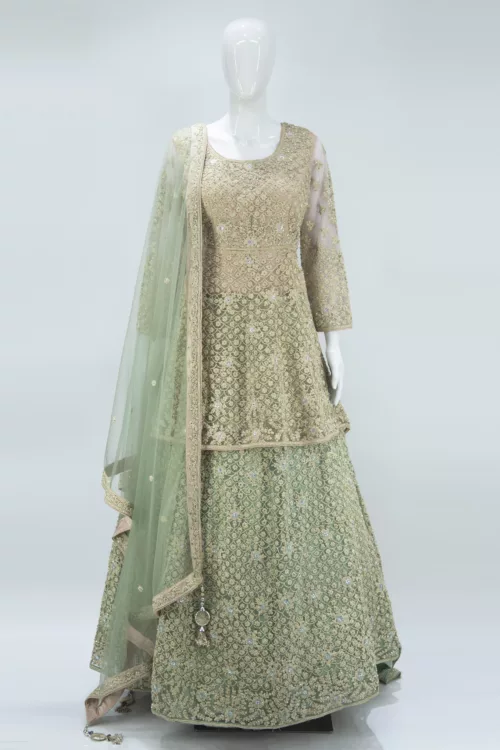 Swamp Green Indo-western Tale Style Bridal Gown | BRD400 - Patel Brothers NX