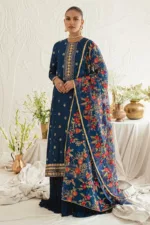 Festal Blue-3pc Silk Embroidered Suit By Cross Stitch - Patel Brothers NX 12