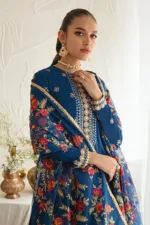 Festal Blue-3pc Silk Embroidered Suit By Cross Stitch - Patel Brothers NX 14