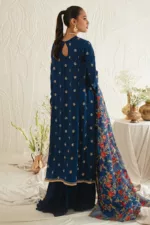 Festal Blue-3pc Silk Embroidered Suit By Cross Stitch - Patel Brothers NX 15