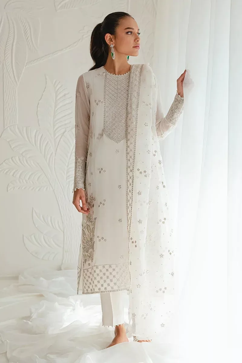 Ivory Glint-4pc Chiffon Embroidered Suit BY Cross Stitch - Patel Brothers NX 3