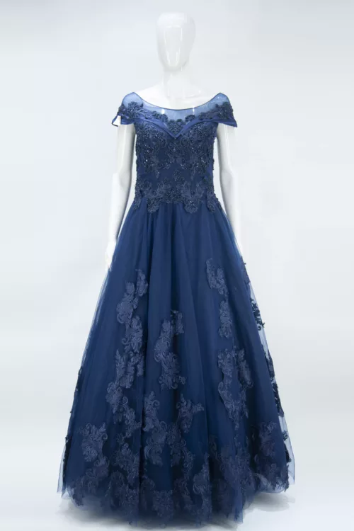 Navy Blue 3d Handwork Western Style Bridal Gown | BRD363 - Patel Brothers NX