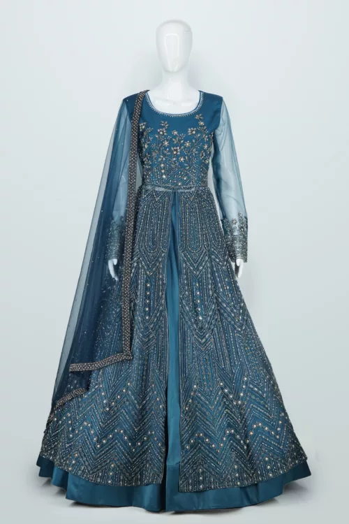 Sapphire-Blue Heavy Embroidered Bridal Gown | BRD395 - Patel Brothers NX 11