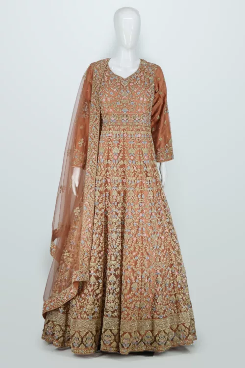 Sandstone Orange Heavy Embroidered Kashmiri Style Bridal Gown | BRD596 - Patel Brothers NX