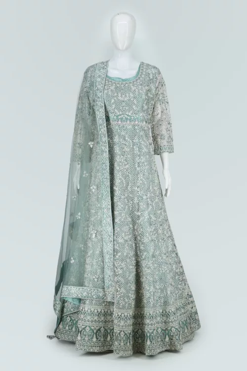 Olive Green Indo-Western Tale Style Bridal Gown | BRD437 - Patel Brothers NX 12