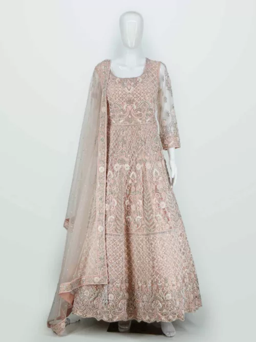 Pastel Pink Heavy Handwork Kali Style Bridal Gown | BRD725 - Patel Brothers NX
