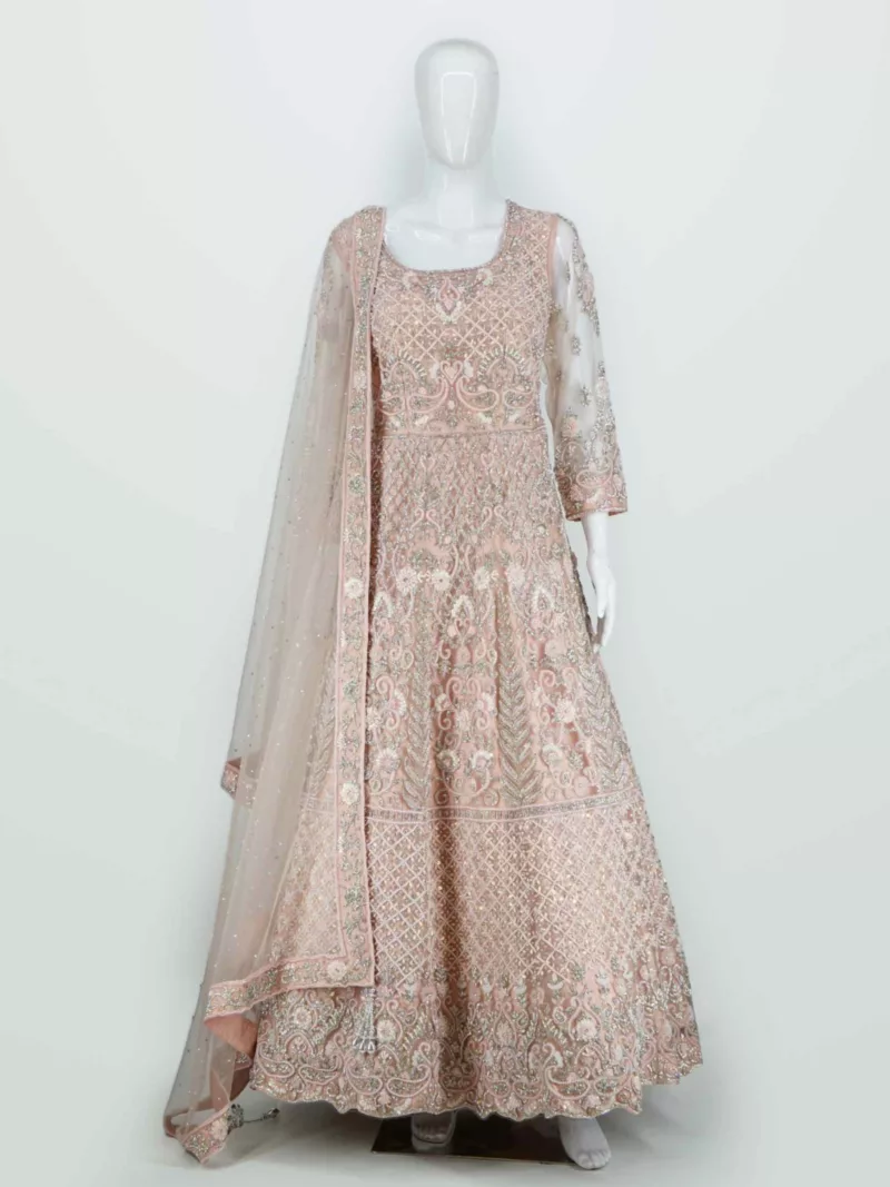 Pastel Pink Heavy Handwork Kali Style Bridal Gown | BRD725 - Patel Brothers NX 3