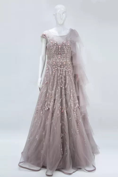 Lemonade Crepe Pink 3d Handwork Western Style Bridal Gown | BRD381 - Patel Brothers NX