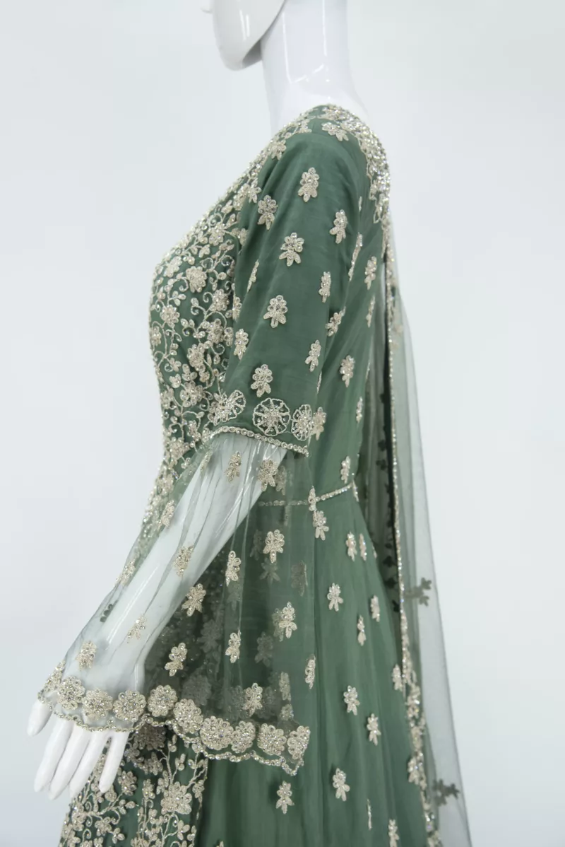 Basil-Green Indo-western Tale Style Bridal Gown | BRD353 - Patel Brothers NX 5