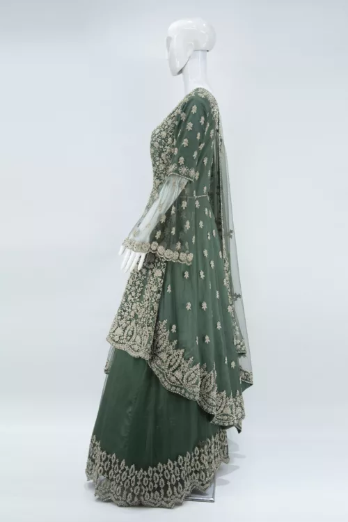 Basil-Green Indo-western Tale Style Bridal Gown | BRD353 - Patel Brothers NX 4
