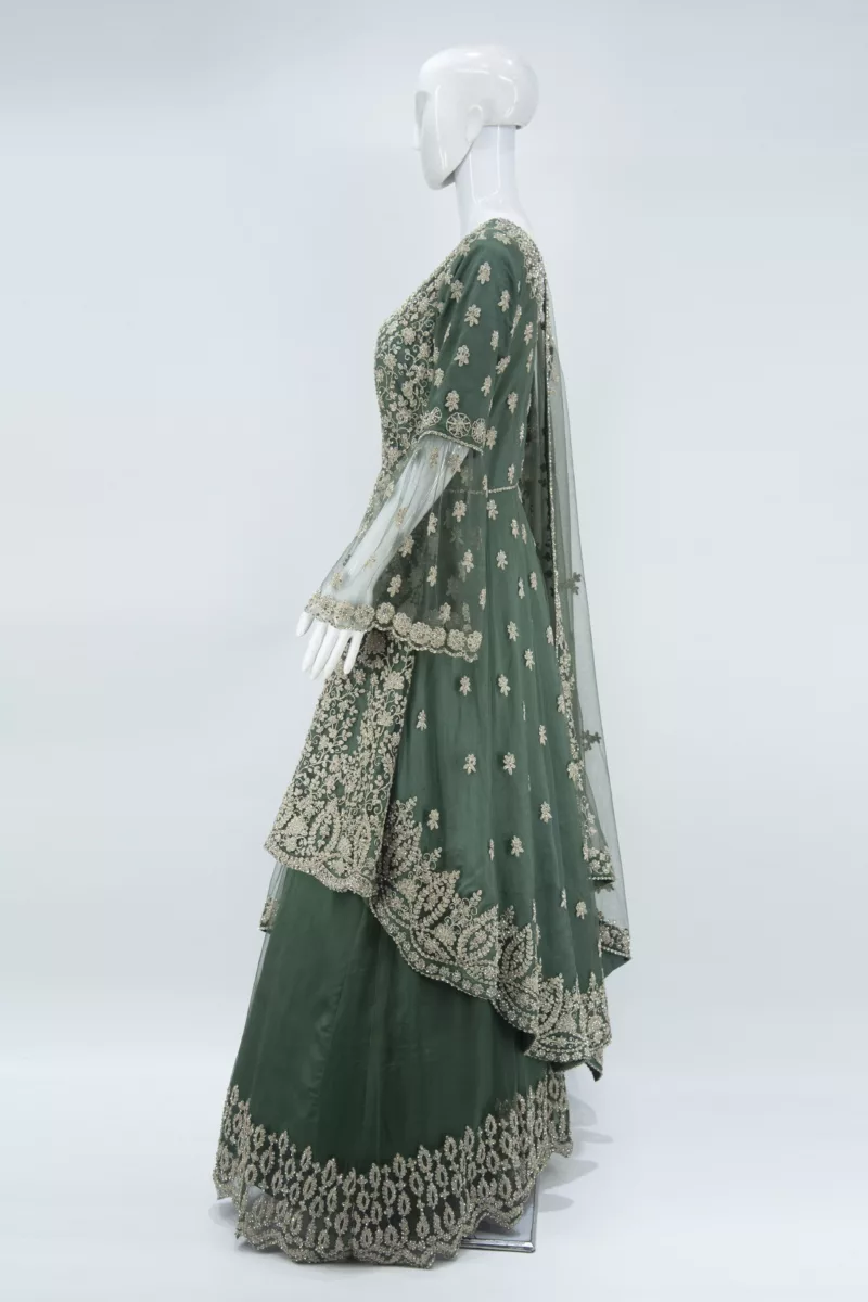 Basil-Green Indo-western Tale Style Bridal Gown | BRD353 - Patel Brothers NX 6