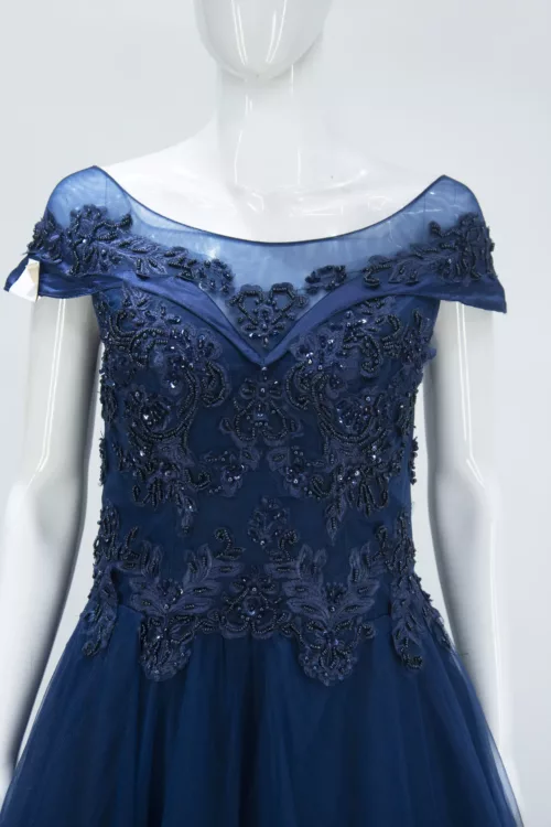 Navy Blue 3d Handwork Western Style Bridal Gown | BRD363 - Patel Brothers NX 2
