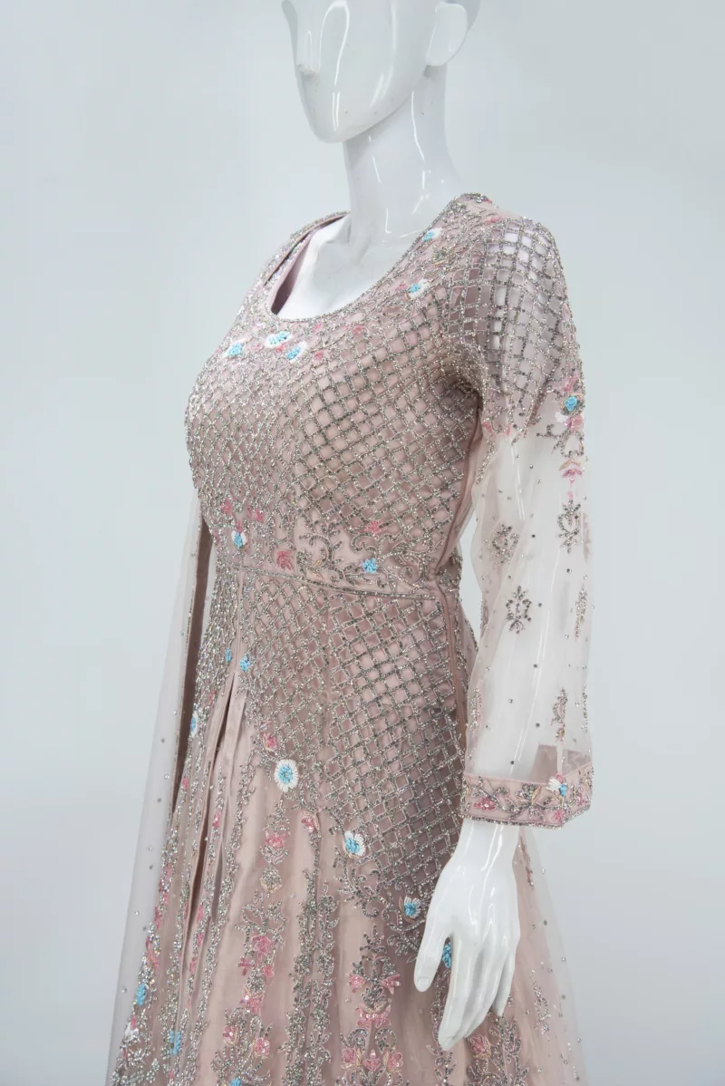 Light-Pink Indo-western Style Handwork Bridal Gown | BRD396 - Patel Brothers NX 5