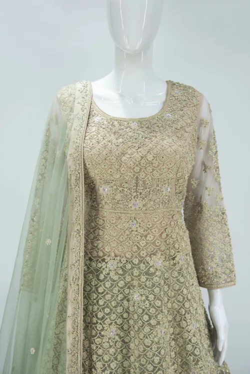 Swamp Green Indo-western Tale Style Bridal Gown | BRD400 - Patel Brothers NX 2