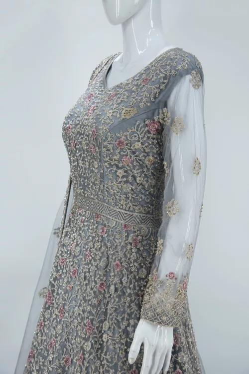 Slate-Gray Heavy Embroidered Style Bridal Gown | BRD451 - Patel Brothers NX 3