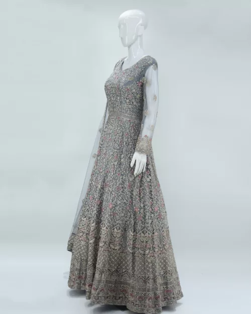 Slate-Gray Heavy Embroidered Style Bridal Gown | BRD451 - Patel Brothers NX 4