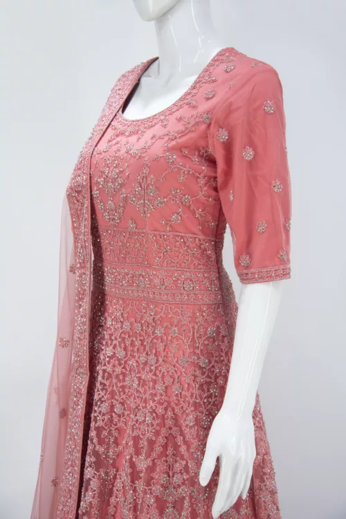 Hot Pink Heavy Embroidered Indo-Western Style Bridal Gown | BRD480 - Patel Brothers NX 3