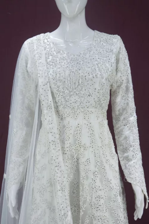 White Heavy Embroidered Western Style Bridal Gown | BRD515 - Patel Brothers NX 2