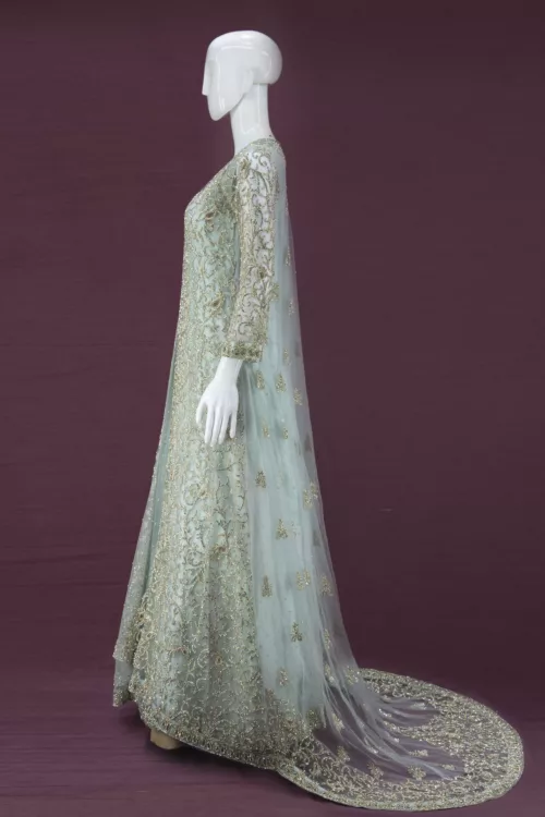 Pistachio Green Zordosi Handwork Two Piece Tale Style Bridal Gown | BRD528 - Patel Brothers NX 3