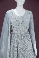 Shaded Gray Heavy Embroidered Indo-Western Style Bridal Gown | BRD572 - Patel Brothers NX 8