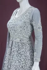 Shaded Gray Heavy Embroidered Indo-Western Style Bridal Gown | BRD572 - Patel Brothers NX 10