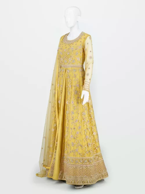 Mustard Yellow Indo-western Style Bridal Gown | BRD538 - Patel Brothers NX 2