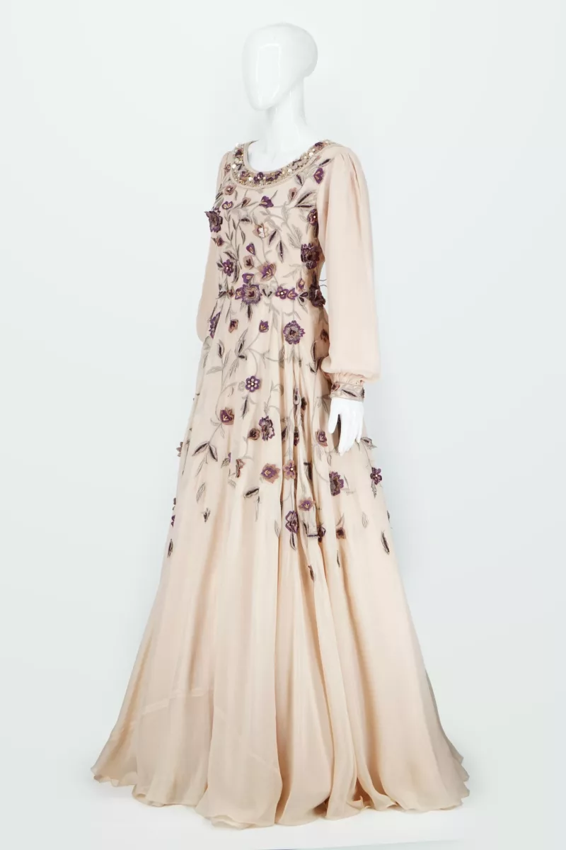 Light Peach 3d Handwork Turkish Style Bridal Gown | BRD546 - Patel Brothers NX 5